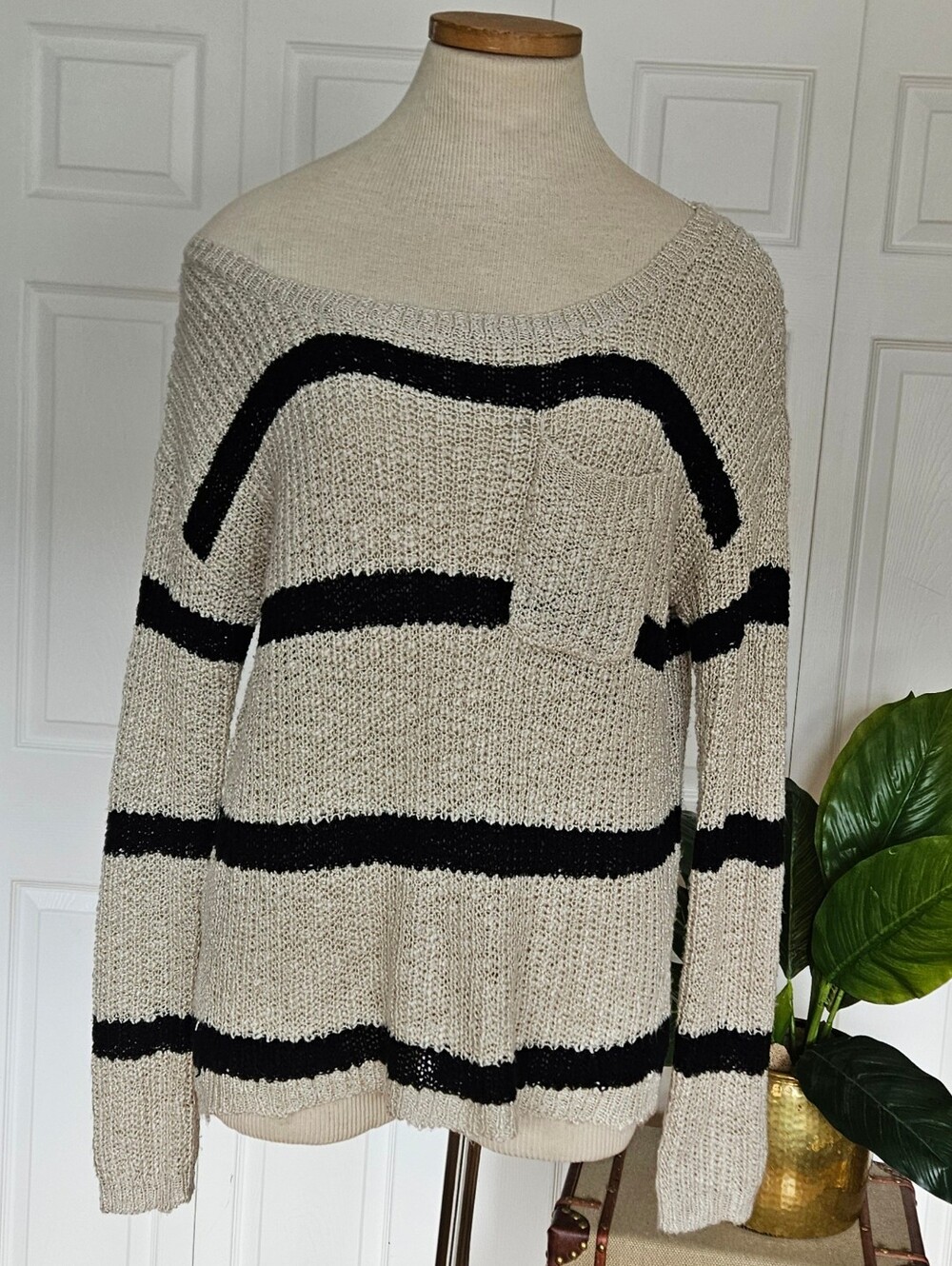 VTG Charlotte Russe Slouchy Loose Knit Striped Pullover Sweater Coastal Size S
